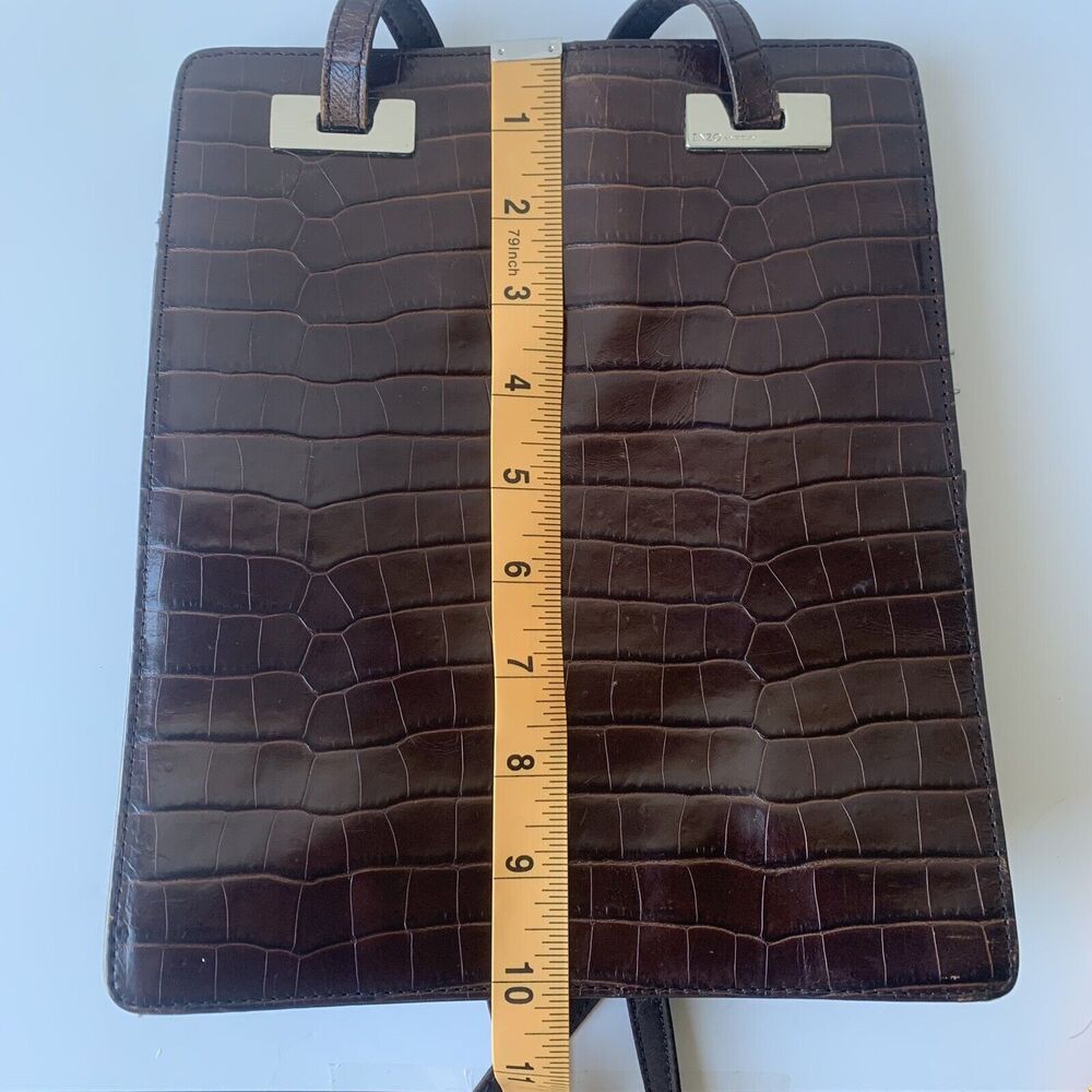 ENZO ANGIOLINI Croc Leather Shoulder Bag Purse Dark Brown Tote Business Work - Picture 7 of 11